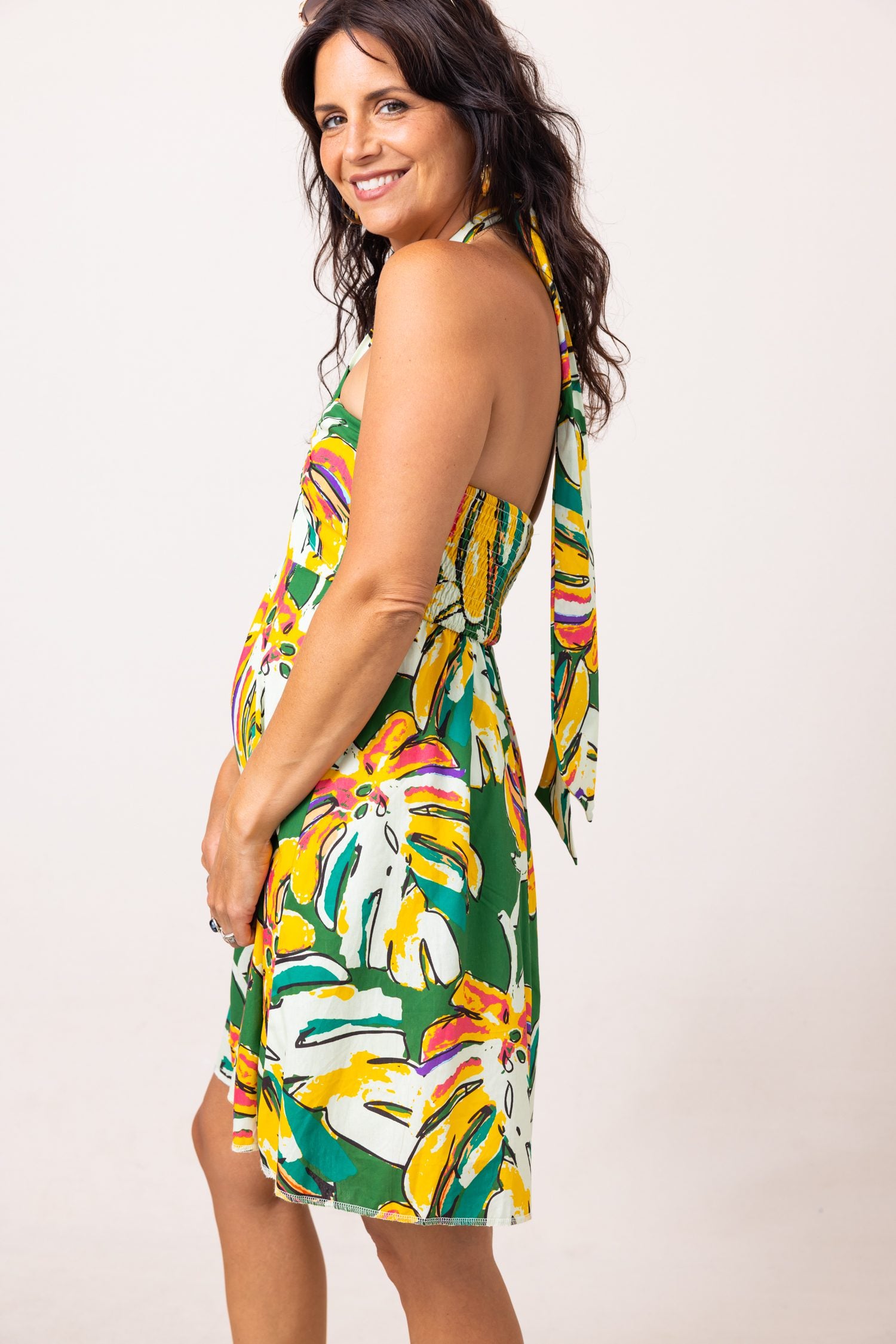 The Calypso Mostera Halter Mini Dress