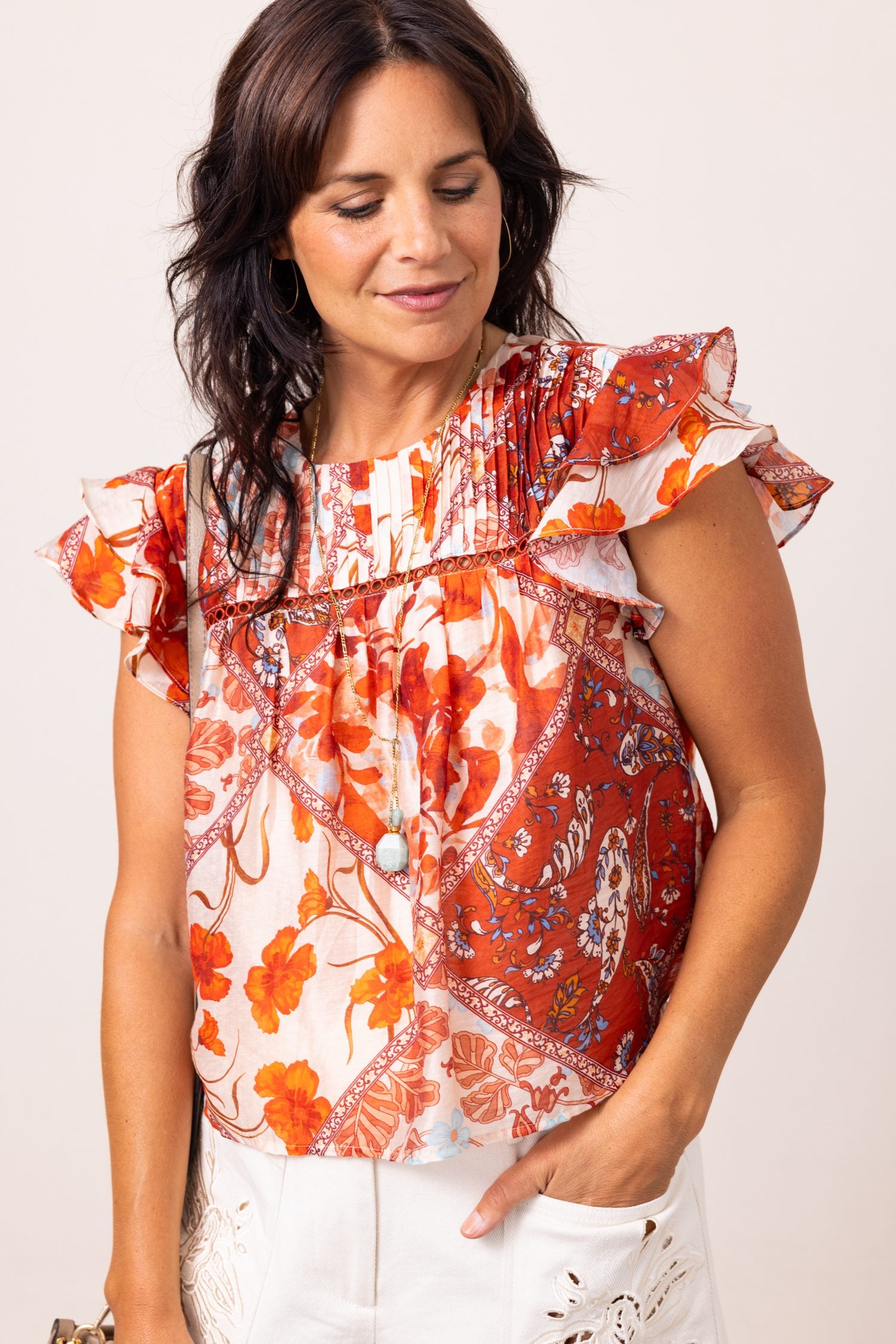 The Gemma Pintucked Flutter Sleeves Top