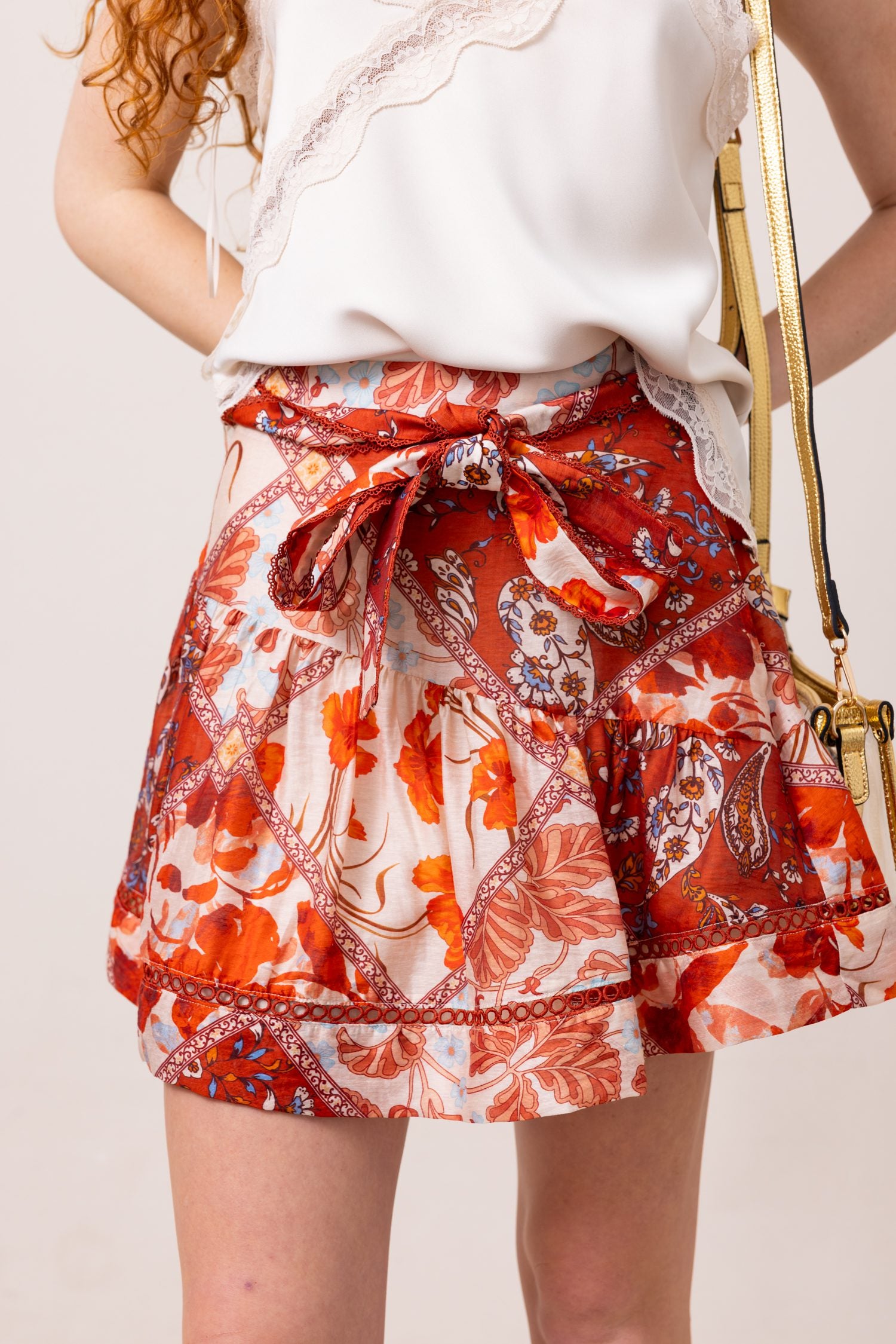 The Gia Lace Inserted Mini Skirt with Tie