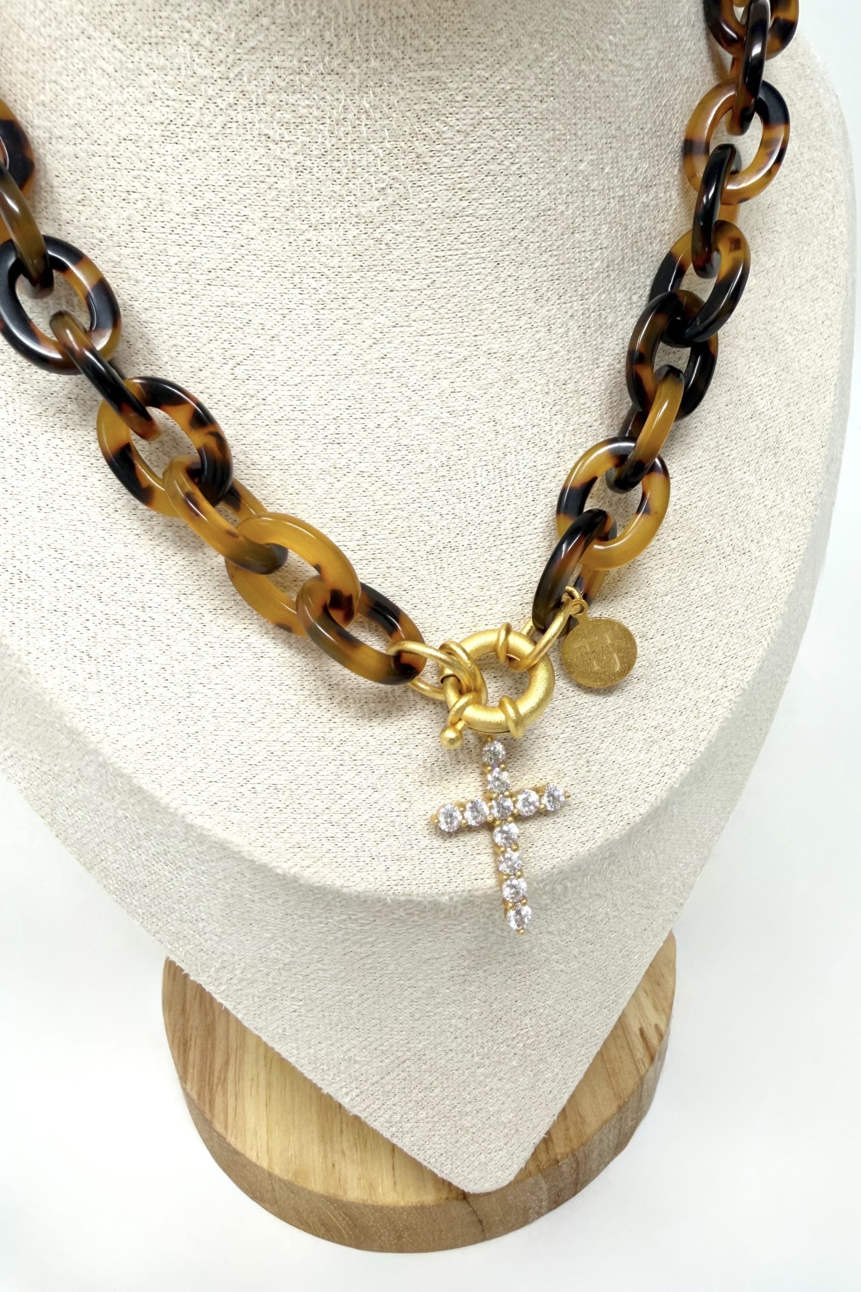 The Truly Tortoise Link Necklace with Cross Charm
