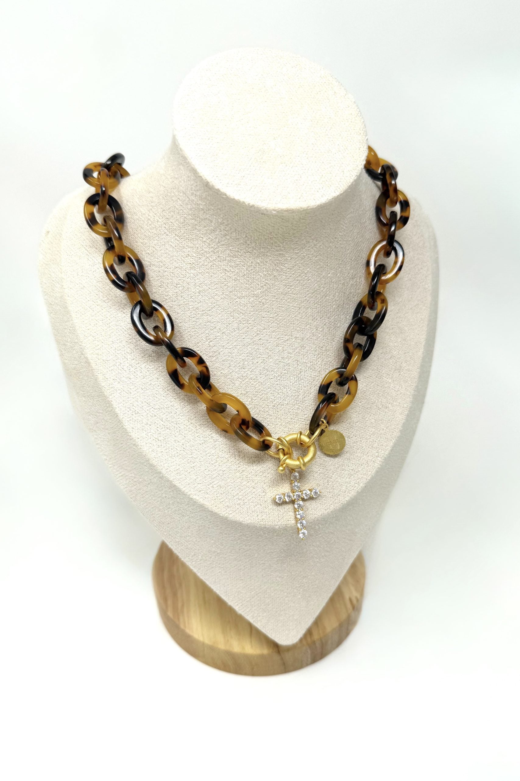 The Truly Tortoise Link Necklace with Cross Charm